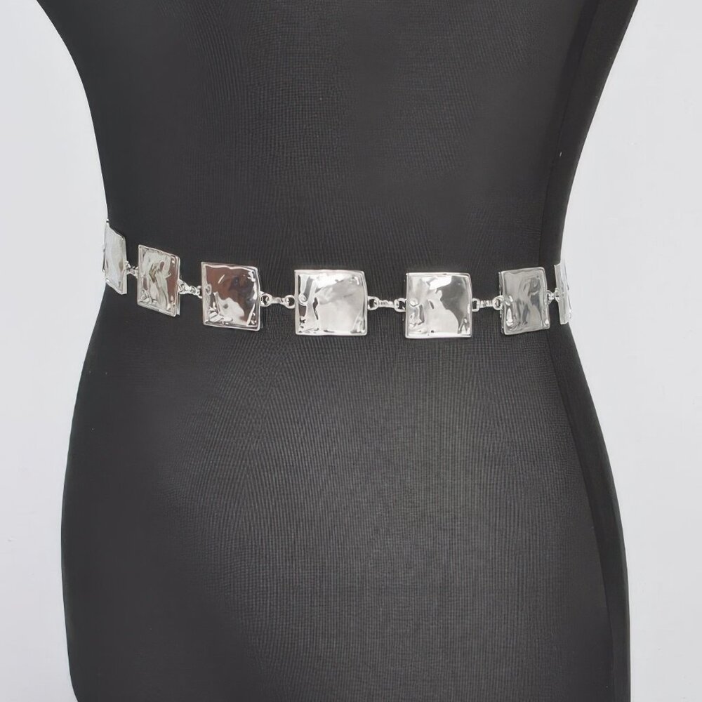 Hammered Square Metal Chain Belt